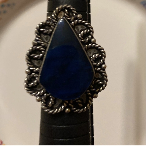 Victorian Blue and Silver Filigree Ring - Picture 3 of 4